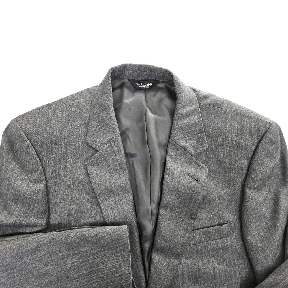 Jos A Bank Signature Collection Grey Herringbone 100% Wool Suit Set Mens 42L